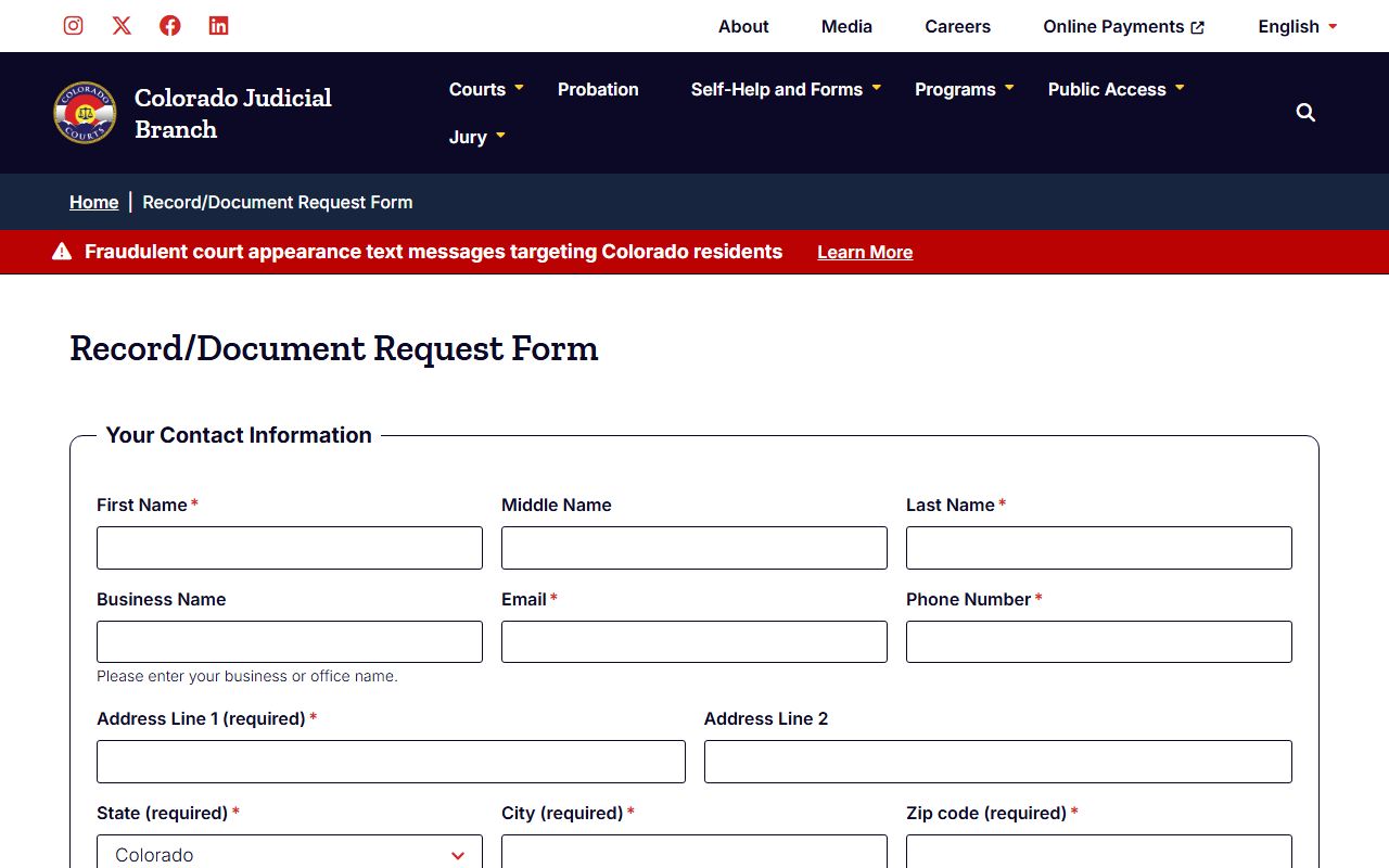 Dolores County court records document request form