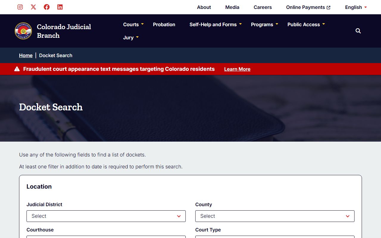 Dolores County court records docket search form