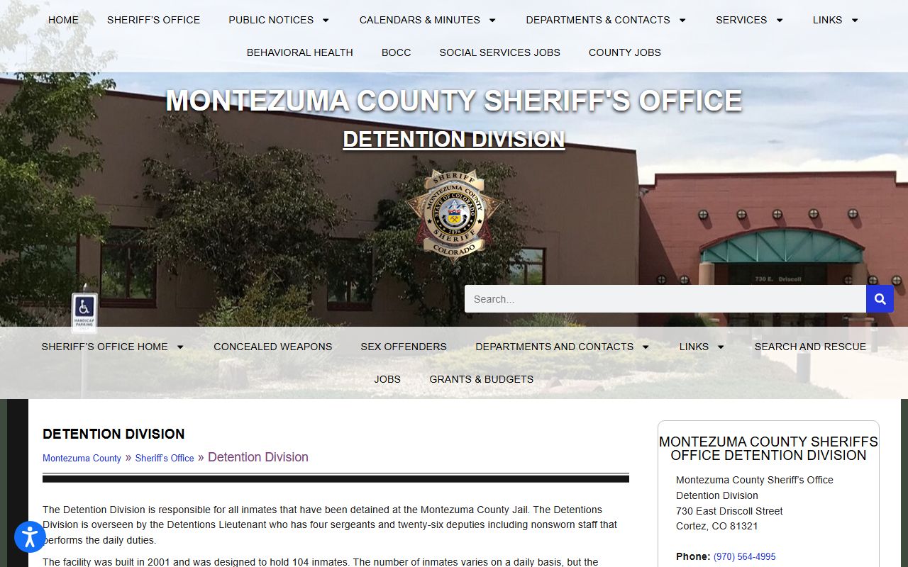 Montezuma County Detention Division Dolores County inmate population serving facility